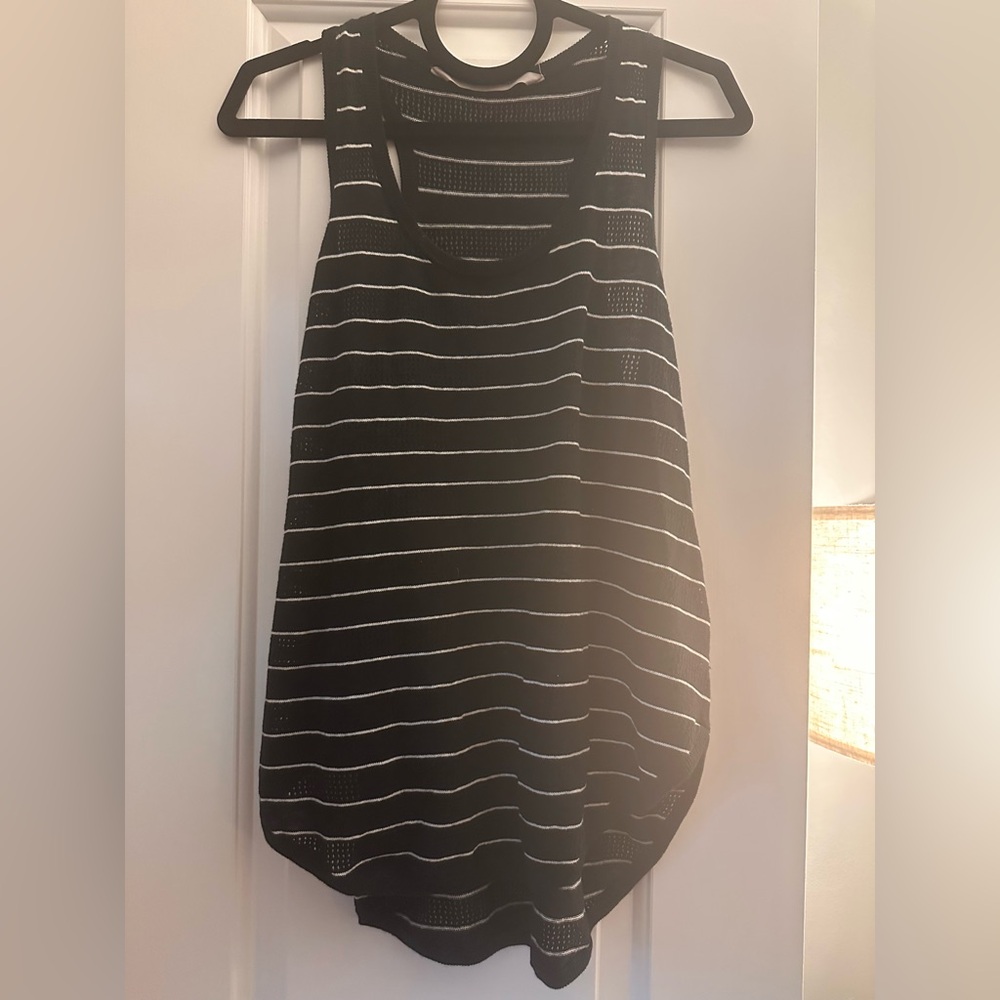 Athleta Black and White Striped Knit Racer Back Tank Top
